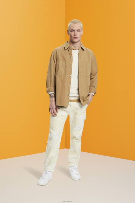 calças bege homens Esprit calça cargo reta com estampa NBHL675