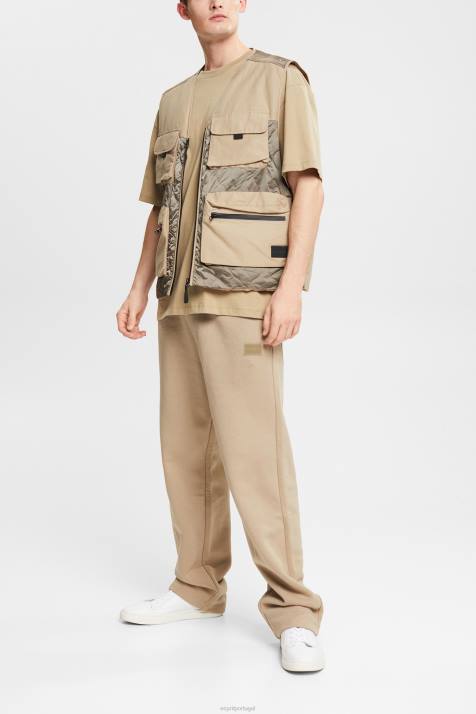 calças cáqui claro homens Esprit feito de material reciclado: calças de treino com perna larga NBHL941