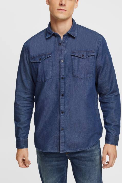 camisas lavagem azul escuro homens Esprit camisa jeans NBHL835