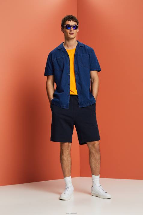 camisas lavagem azul escuro homens Esprit camisa jeans manga curta NBHL595