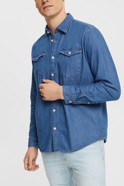 camisas lavagem média azul homens Esprit camisa jeans NBHL833