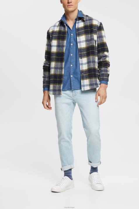 camisas lavagem média azul homens Esprit camisa jeans NBHL833