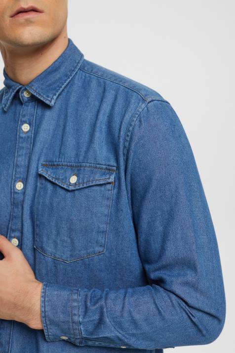 camisas lavagem média azul homens Esprit camisa jeans NBHL833