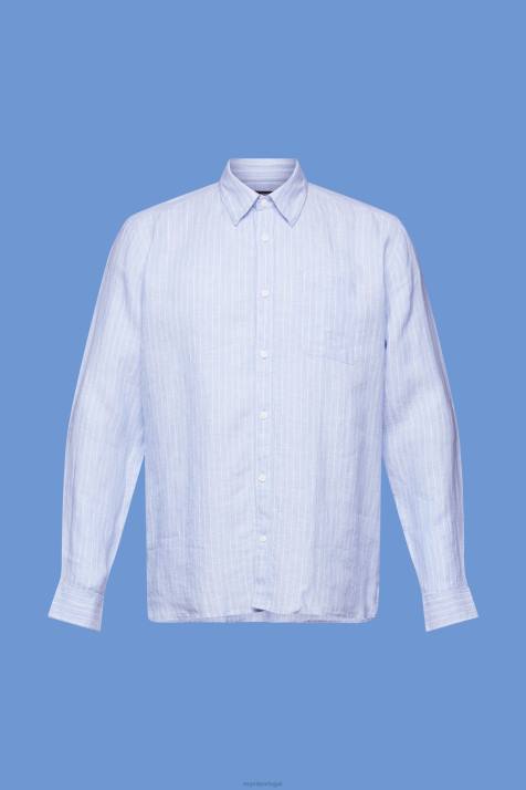 camisas lavanda azul claro homens Esprit camisa listrada, 100% linho NBHL597