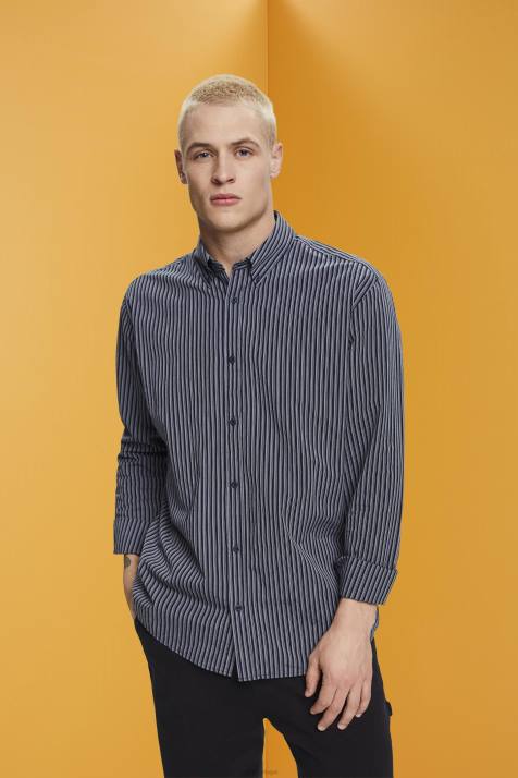 camisas marinha homens Esprit camisa listrada de algodão sustentável NBHL706