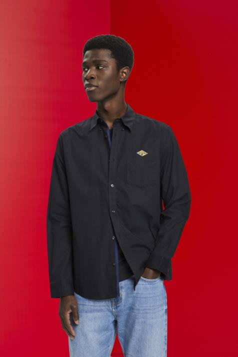 camisas preto homens Esprit camisa de algodão com botões NBHL658