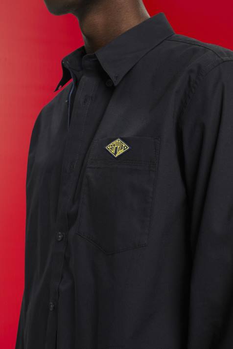 camisas preto homens Esprit camisa de algodão com botões NBHL658