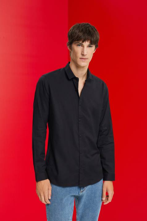 camisas preto homens Esprit camisa justa NBHL853
