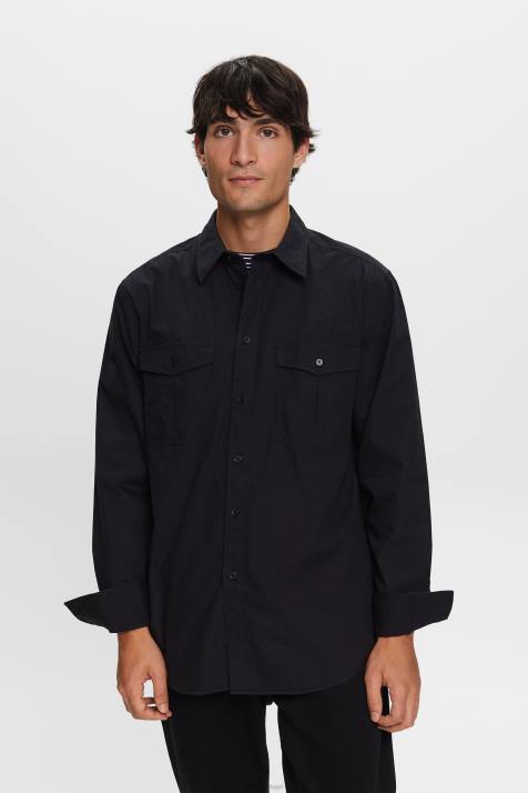 camisas preto homens Esprit camisa utilitária, 100% algodão NBHL571