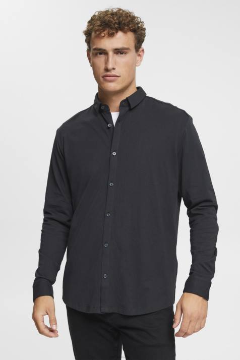 camisas preto homens Esprit jersey manga longa, 100% algodão NBHL679