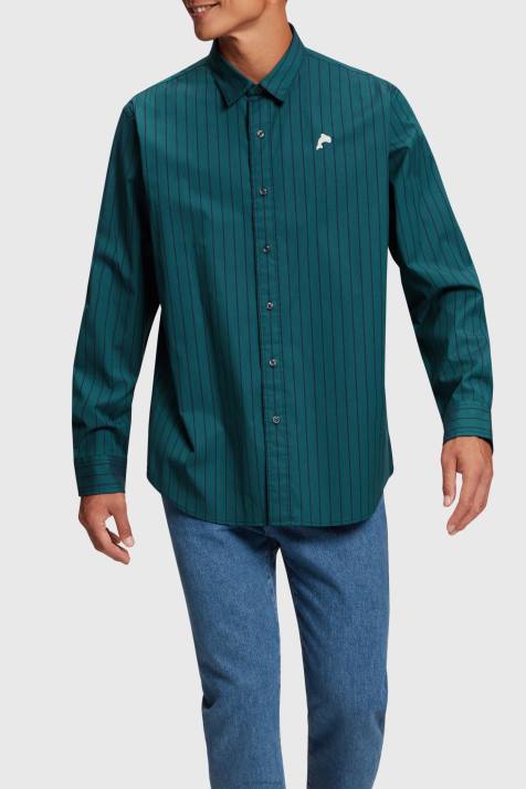 camisas verde-azulado homens Esprit camisa de popeline listrada com corte descontraído NBHL797
