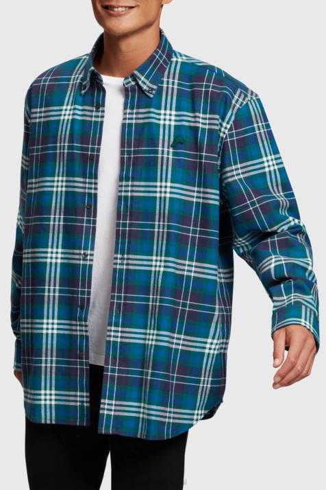 camisas verde-azulado homens Esprit camisa xadrez de flanela NBHL794