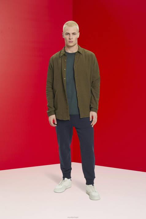 camisas verde cáqui homens Esprit camisa de musselina de algodão sustentável NBHL756