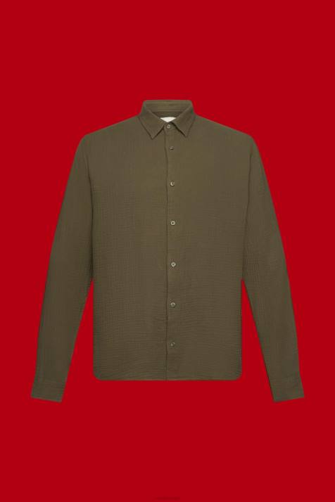 camisas verde cáqui homens Esprit camisa de musselina de algodão sustentável NBHL756