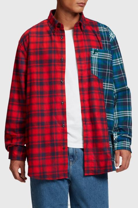 camisas vermelho homens Esprit camisa flanela patchwork xadrez misto NBHL790