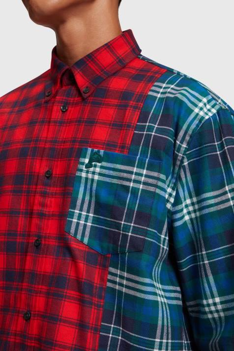 camisas vermelho homens Esprit camisa flanela patchwork xadrez misto NBHL790