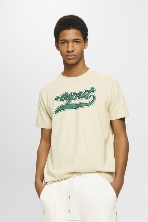 Camisetas bege homens Esprit camiseta de algodão com estampa de logo retrô NBHL630