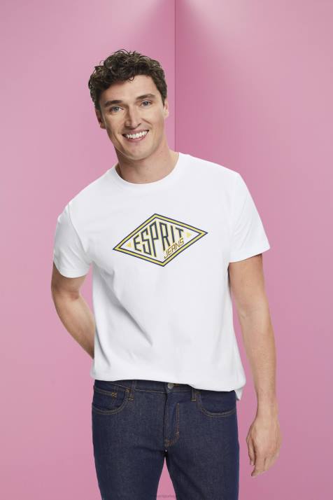 Camisetas branco homens Esprit camiseta de algodão com estampa de logo NBHL624