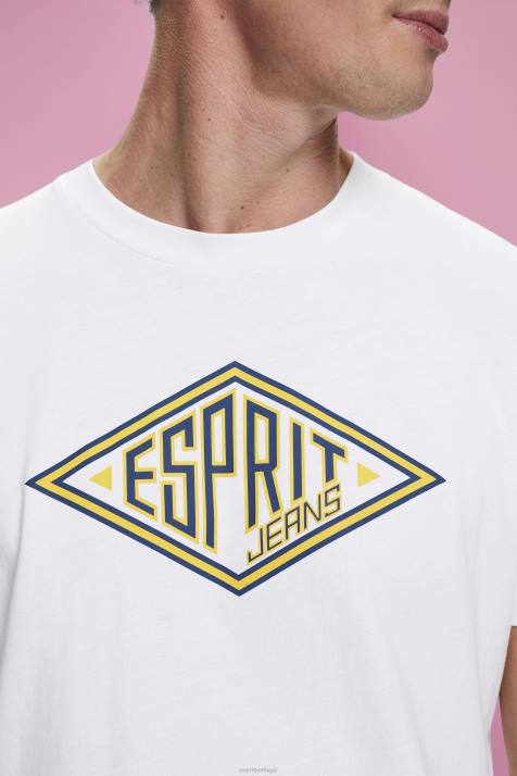 Camisetas branco homens Esprit camiseta de algodão com estampa de logo NBHL624