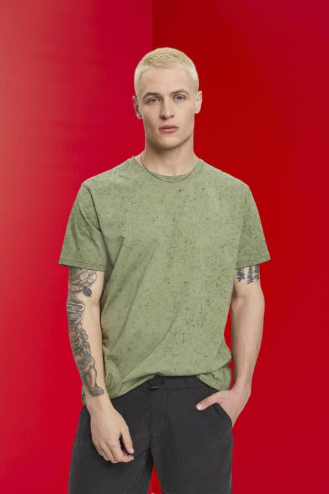 Camisetas cáqui claro homens Esprit camiseta com efeito lavado NBHL752