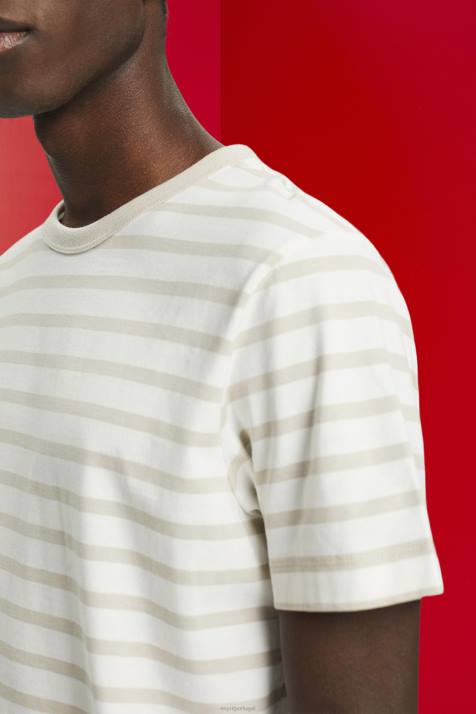 Camisetas cinza claro homens Esprit camiseta listrada de algodão sustentável NBHL704