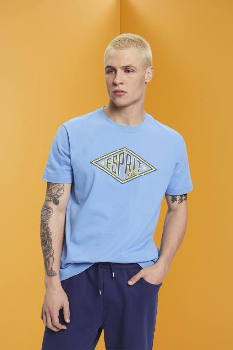 Camisetas lavanda azul claro homens Esprit camiseta de algodão com estampa de logo NBHL627