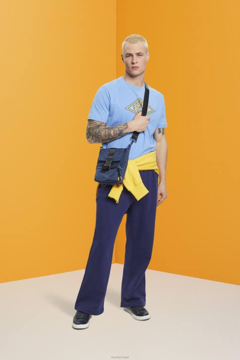 Camisetas lavanda azul claro homens Esprit camiseta de algodão com estampa de logo NBHL627