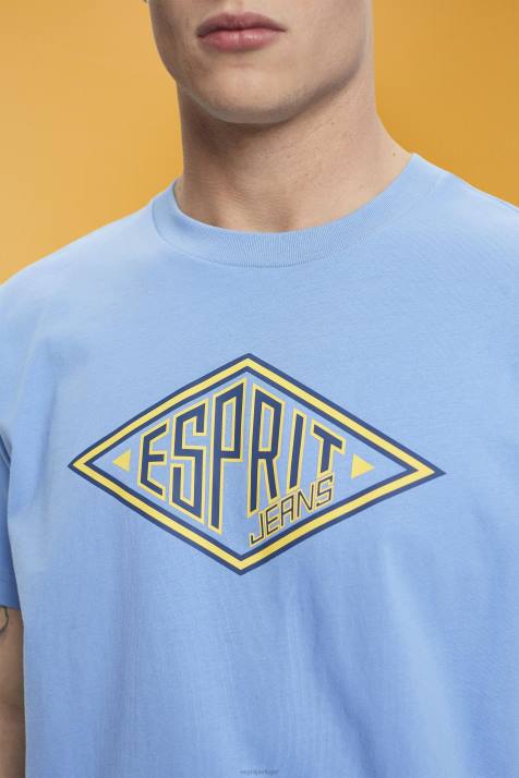 Camisetas lavanda azul claro homens Esprit camiseta de algodão com estampa de logo NBHL627