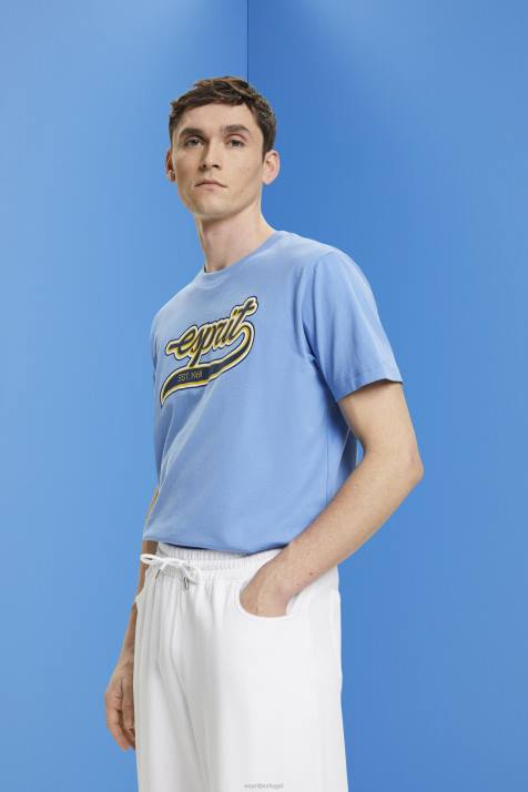 Camisetas lavanda azul claro homens Esprit camiseta de algodão com estampa de logo retrô NBHL632