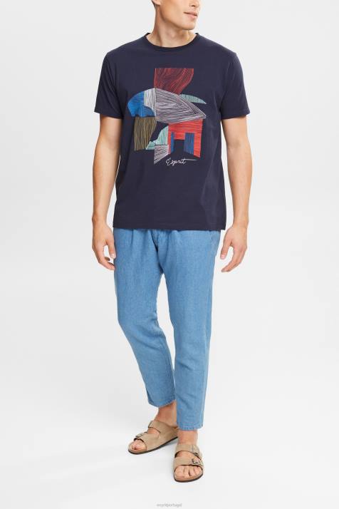 Camisetas marinha homens Esprit camiseta com ilustração de algodão sustentável NBHL940