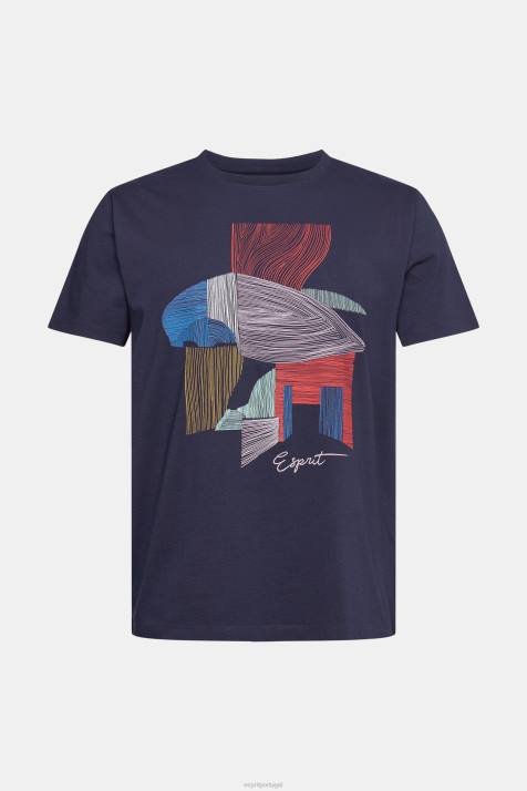 Camisetas marinha homens Esprit camiseta com ilustração de algodão sustentável NBHL940