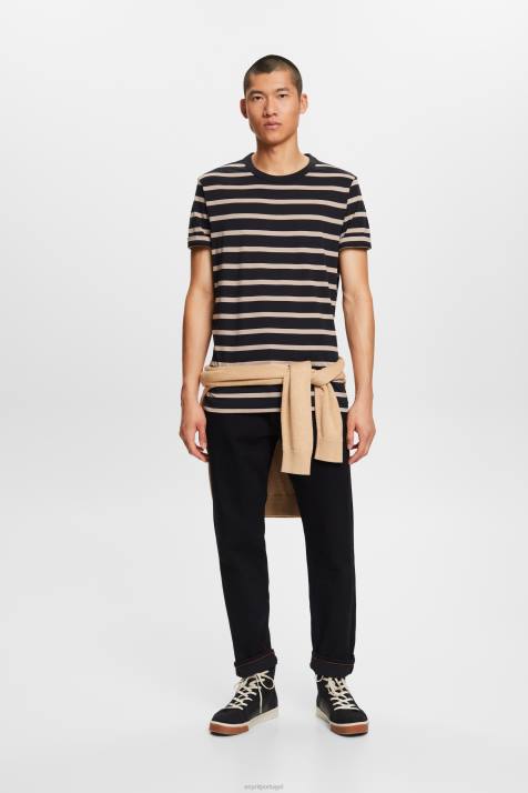 Camisetas preto homens Esprit camiseta listrada em jersey, 100% algodão NBHL590