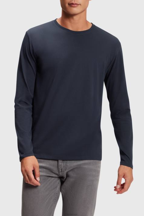 Camisetas preto homens Esprit camiseta regular de jérsei sólido NBHL858