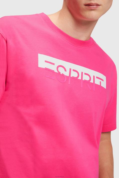Camisetas rosa fúcsia homens Esprit camiseta com aplique de logo e brilho fosco NBHL619