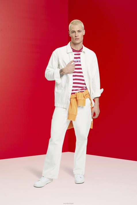 Camisetas rosa homens Esprit camiseta listrada de algodão sustentável NBHL744