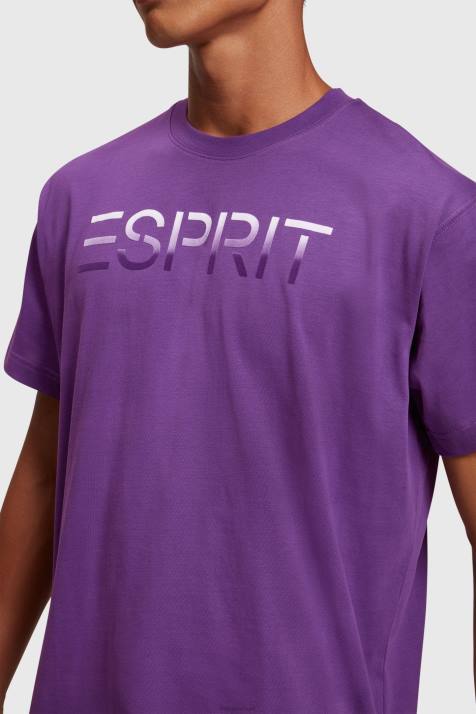 Camisetas roxo escuro homens Esprit camiseta com aplique de logo flocado no peito NBHL610