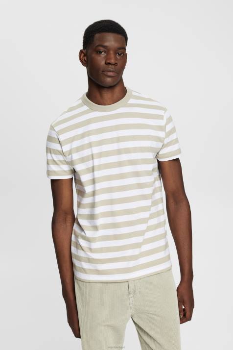 Camisetas verde empoeirado homens Esprit camiseta listrada com gola redonda NBHL768