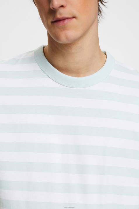 Camisetas verde água claro homens Esprit camiseta listrada com gola redonda NBHL770