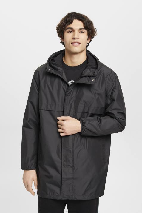jaquetas preto homens Esprit jaqueta de chuva leve com capuz NBHL764