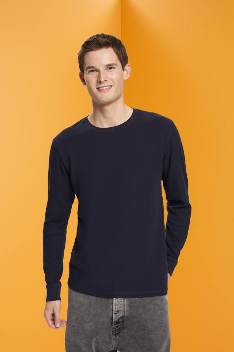 manga comprida marinha homens Esprit top manga longa waffle piquê NBHL824