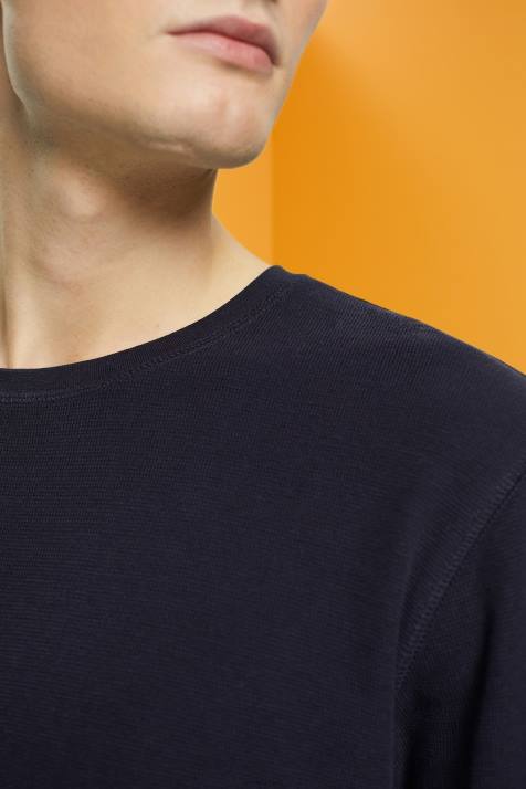 manga comprida marinha homens Esprit top manga longa waffle piquê NBHL824