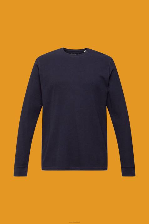 manga comprida marinha homens Esprit top manga longa waffle piquê NBHL824