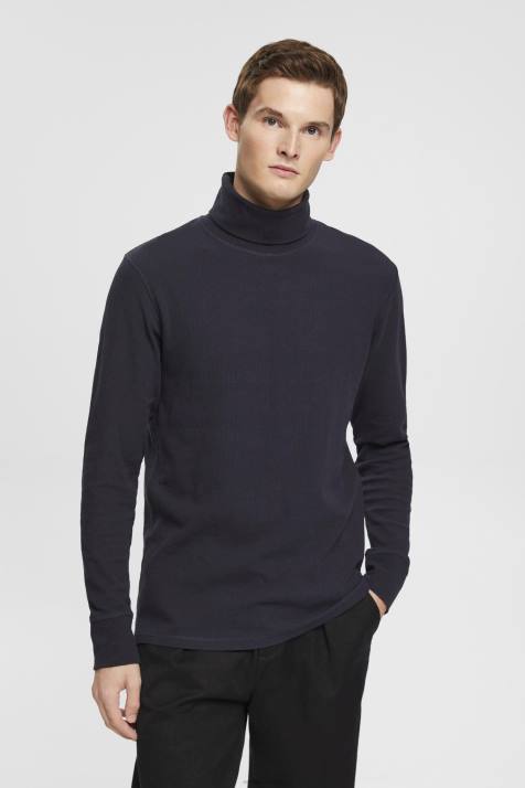 manga comprida marinha homens Esprit top waffle piquê manga comprida, 100% algodão NBHL695