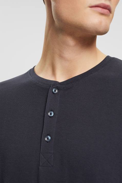 manga comprida marinha homens Esprit top waffle piquê manga longa, 100% algodão NBHL822