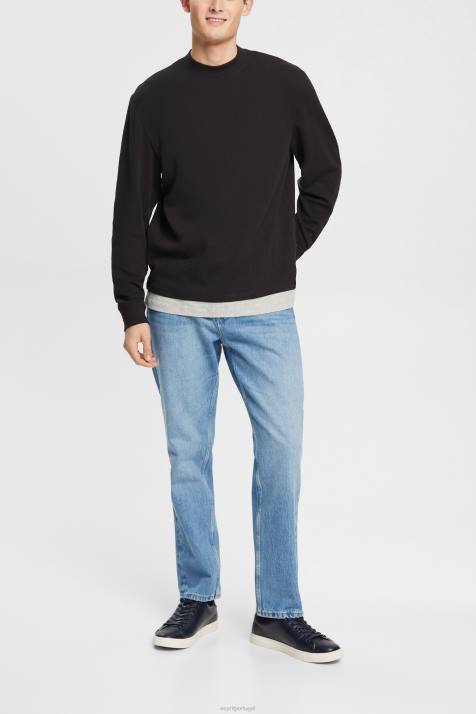 manga comprida preto homens Esprit top manga longa canelado NBHL818