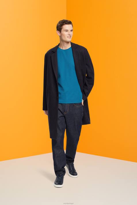 manga comprida turquesa escuro homens Esprit top manga longa waffle piquê NBHL851