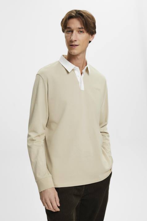 manga comprida verde empoeirado homens Esprit camisa de rugby com logotipo bordado NBHL720