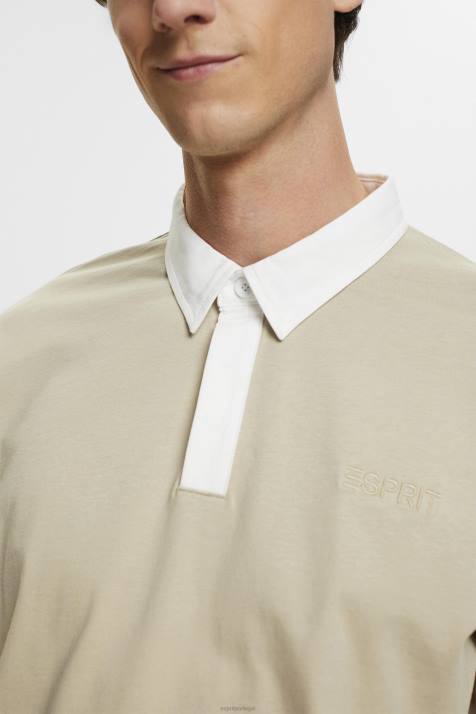 manga comprida verde empoeirado homens Esprit camisa de rugby com logotipo bordado NBHL720