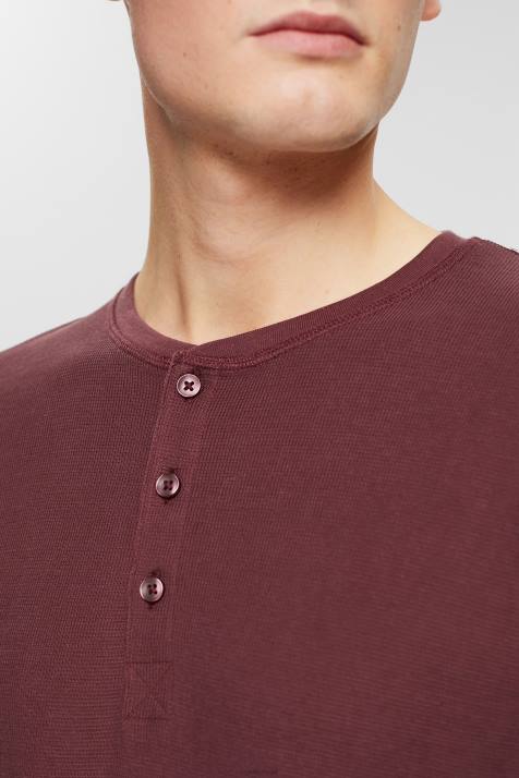 manga comprida vermelho bordeaux homens Esprit top waffle piquê manga longa, 100% algodão NBHL823