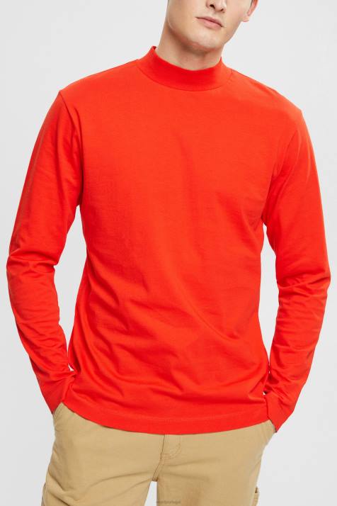 manga comprida vermelho homens Esprit top de manga comprida com gola alta NBHL944